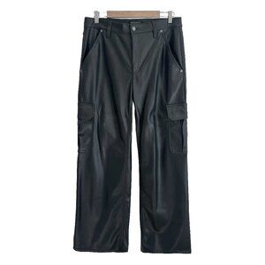 Banana Republic Black Cargo Wide Leg Faux Leather Pants